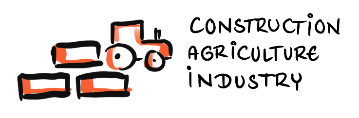 Traktor, drei Ziegel; Bauen, Landwirtschaft, Industrie